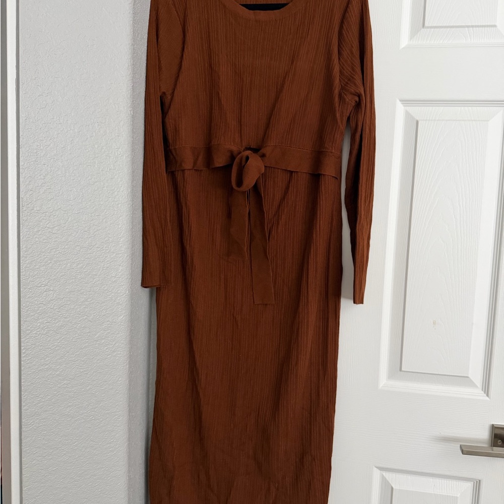 Elegant Brown Knit Dress Angel Maternity Knit MIDI Dress XL Nursing - Picture 2 of 5